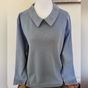 Beautiful Dusty Blue La Vila Milano Sweater With Faux Swede Collar.